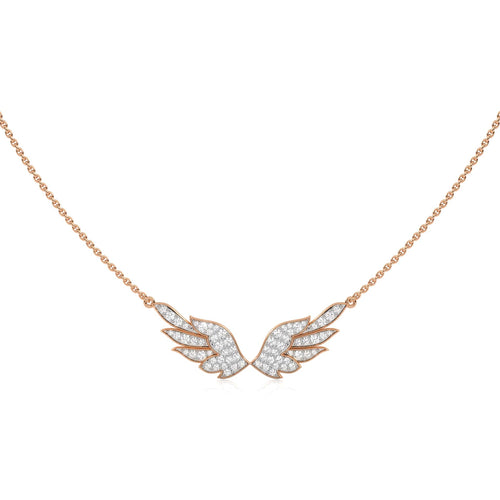 5/8 CT. Round Natural Diamond Angel Wings Pendant Necklace