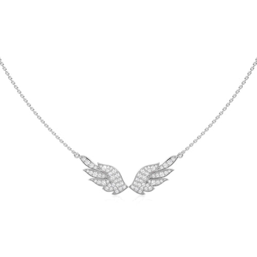 5/8 CT. Round Natural Diamond Angel Wings Pendant Necklace