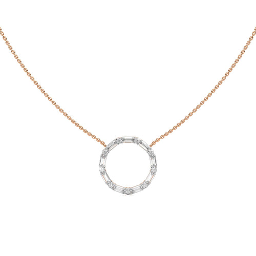 1 CT. Round and Baguette Natural Diamond Circle Pendant Necklace