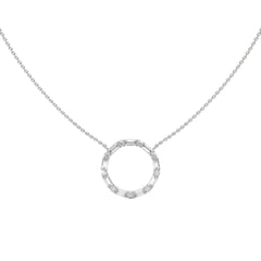 1 CT. Round and Baguette Natural Diamond Circle Pendant Necklace