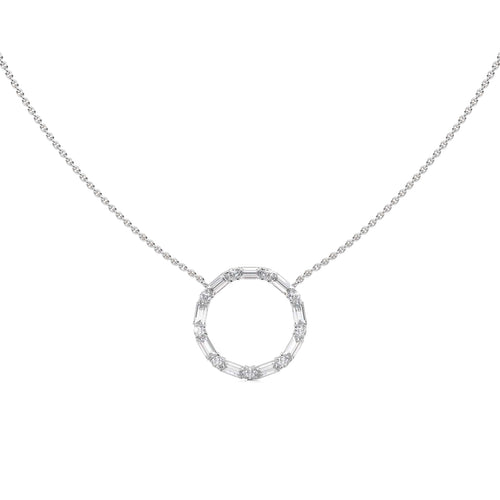 1 CT. Round and Baguette Natural Diamond Circle Pendant Necklace