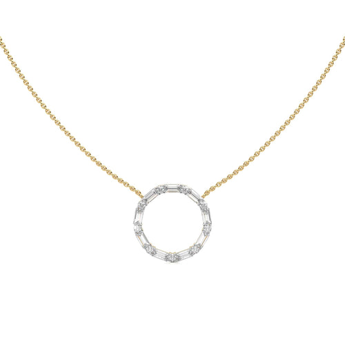 1 CT. Round and Baguette Natural Diamond Circle Pendant Necklace