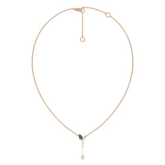 7/8 CT. Round Natural Diamond and Natural Emerald Pear Lariat Necklace