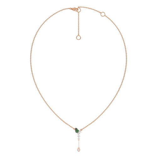 7/8 CT. Round Natural Diamond and Natural Emerald Pear Lariat Necklace