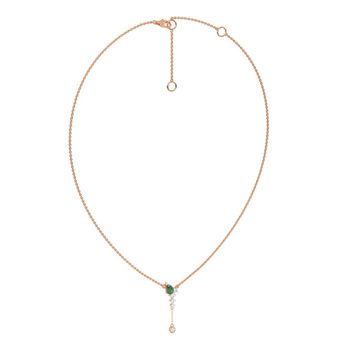 7/8 CT. Round Lab Created Diamond and Natural Emerald Pear Lariat Necklace