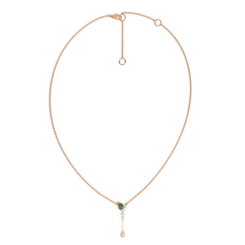 7/8 CT. Round Natural Diamond and Natural Emerald Pear Lariat Necklace