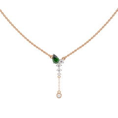 7/8 CT. Round Natural Diamond and Natural Emerald Pear Lariat Necklace