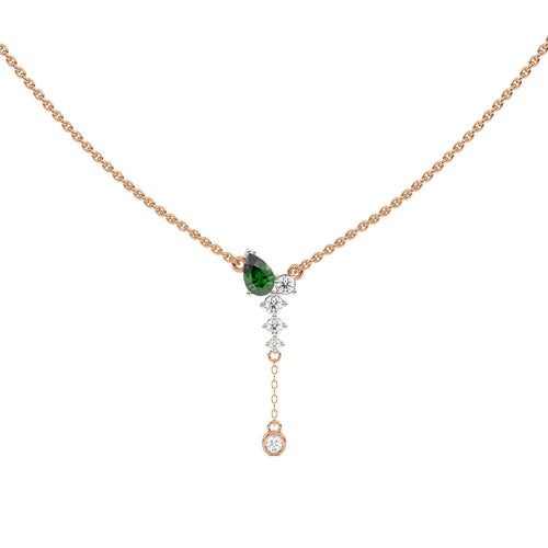 7/8 CT. Round Natural Diamond and Natural Emerald Pear Lariat Necklace