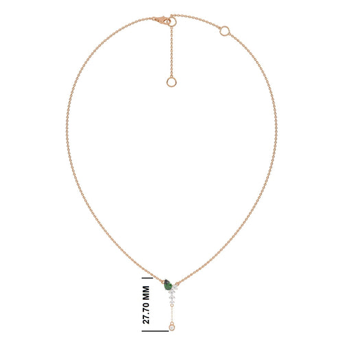 7/8 CT. Round Natural Diamond and Natural Emerald Pear Lariat Necklace