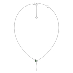7/8 CT. Round Natural Diamond and Natural Emerald Pear Lariat Necklace
