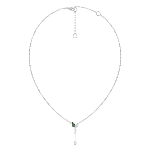 7/8 CT. Round Natural Diamond and Natural Emerald Pear Lariat Necklace