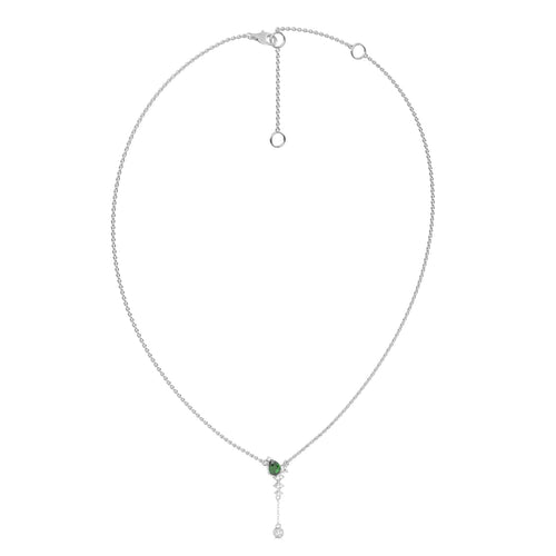 7/8 CT. Round Natural Diamond and Natural Emerald Pear Lariat Necklace