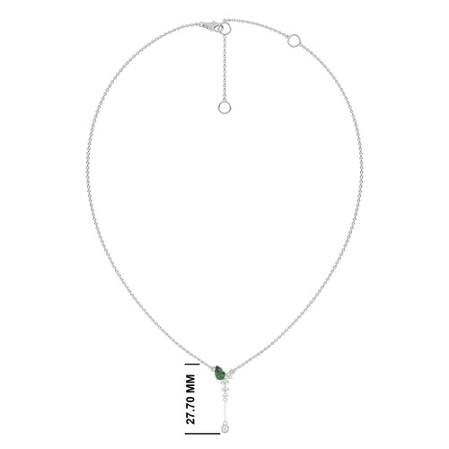 7/8 CT. Round Natural Diamond and Natural Emerald Pear Lariat Necklace