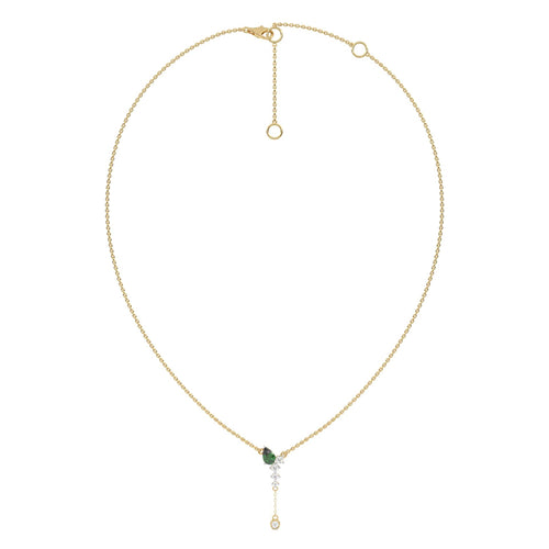7/8 CT. Round Natural Diamond and Natural Emerald Pear Lariat Necklace