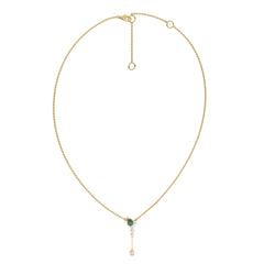 7/8 CT. Round Natural Diamond and Natural Emerald Pear Lariat Necklace