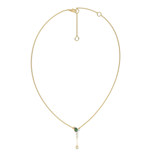 7/8 CT. Round Natural Diamond and Natural Emerald Pear Lariat Necklace