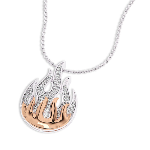 5/8 CT. Lab Created Round Diamond Studded Fire Flame Designer Pendant