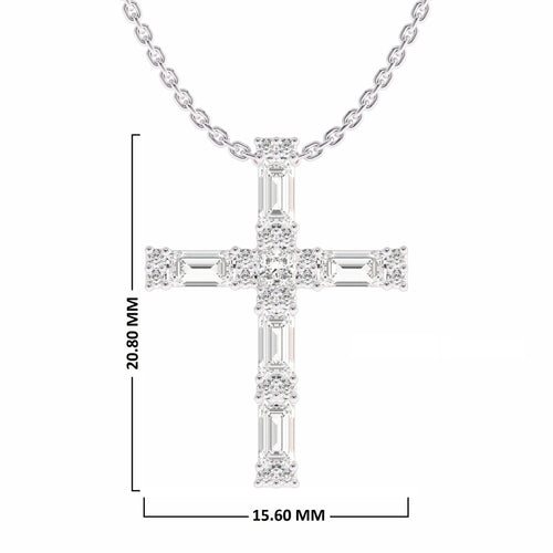 3/4 CT. Lab Created Round Princess and Criss Cut Diamond Studded Classic Cross Pendant