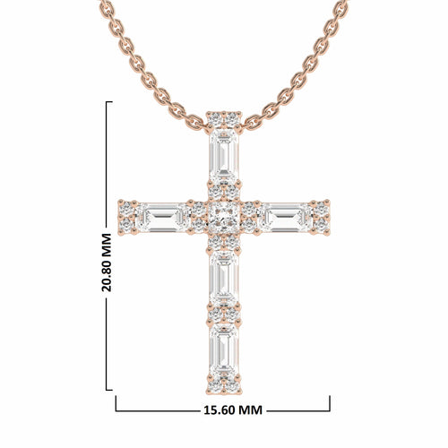 3/4 CT. Lab Created Round Princess and Criss Cut Diamond Studded Classic Cross Pendant