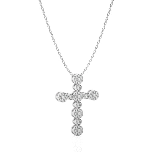 1/4 CT. Cluster Round Natural Diamond Cross Pendant