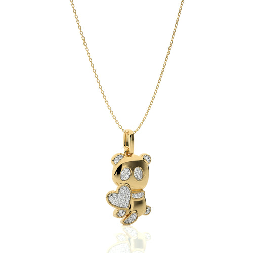 1/8 CT. Charming Cute Bear cub cartoon Lab Created Diamond Pendant/Necklace