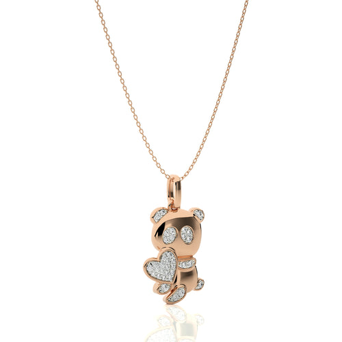1/8 CT. Charming Cute Bear cub cartoon Lab Created Diamond Pendant/Necklace