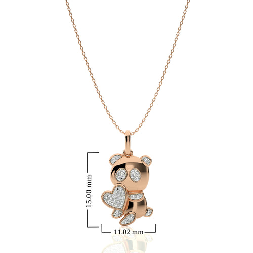 1/8 CT. Charming Cute Bear cub cartoon Lab Created Diamond Pendant/Necklace