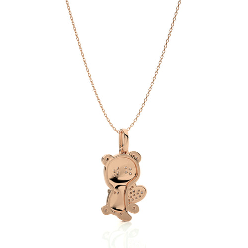 1/8 CT. Charming Cute Bear cub cartoon Lab Created Diamond Pendant/Necklace