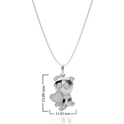 1/8 CT. Charming Cute Bear cub cartoon Lab Created Diamond Pendant/Necklace