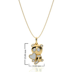 1/8 CT. Charming Cute Bear cub cartoon Lab Created Diamond Pendant/Necklace