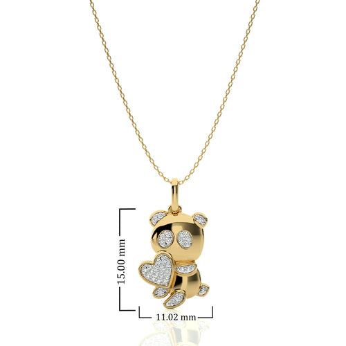 1/8 CT. Charming Cute Bear cub cartoon Lab Created Diamond Pendant/Necklace