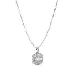 5/8 CT. Cushion Shape Halo Style Round and Baguette Lab Created Diamond Pendant