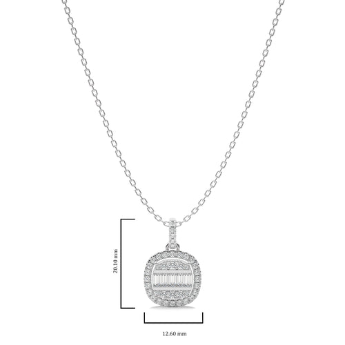 5/8 CT. Cushion Shape Halo Style Round and Baguette Lab Created Diamond Pendant