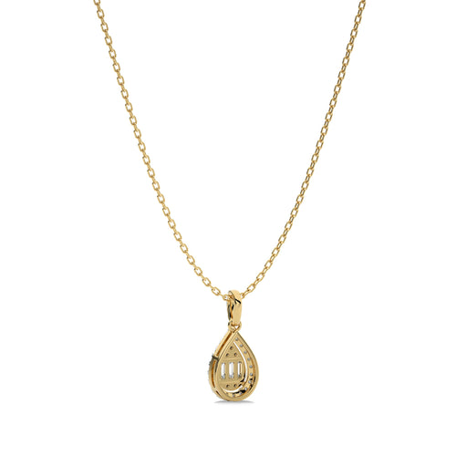 3/8 CT. Pear Shape Halo Round and Baguette Natural Diamond Pendant