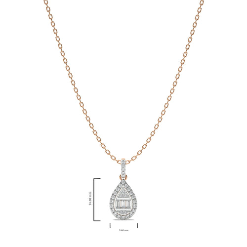 3/8 CT. Pear Shape Halo Round and Baguette Lab Created Diamond Pendant