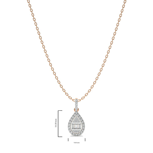 3/8 CT. Pear Shape Halo Round and Baguette Natural Diamond Pendant