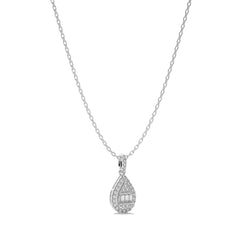 3/8 CT. Pear Shape Halo Round and Baguette Natural Diamond Pendant