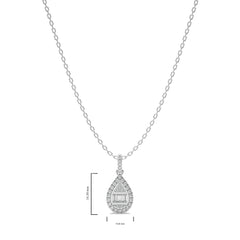 3/8 CT. Pear Shape Halo Round and Baguette Natural Diamond Pendant