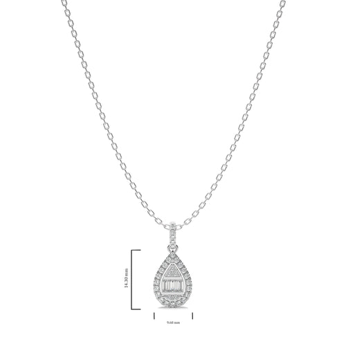 3/8 CT. Pear Shape Halo Round and Baguette Natural Diamond Pendant