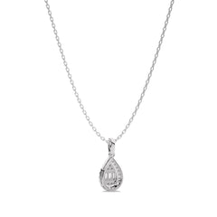 3/8 CT. Pear Shape Halo Round and Baguette Natural Diamond Pendant