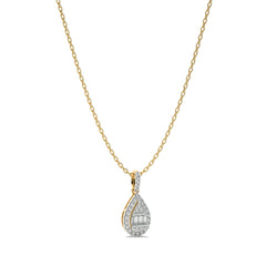 3/8 CT. Pear Shape Halo Round and Baguette Natural Diamond Pendant
