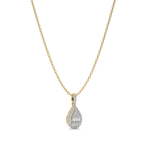 3/8 CT. Pear Shape Halo Round and Baguette Natural Diamond Pendant
