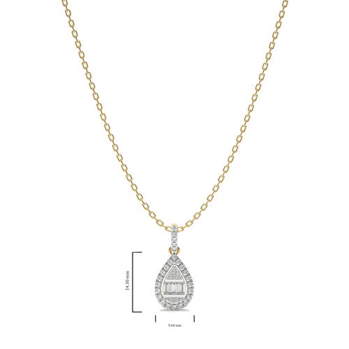 3/8 CT. Pear Shape Halo Round and Baguette Natural Diamond Pendant