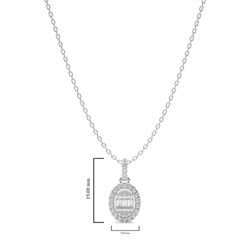 3/8 CT. Oval Shape Halo Round and Baguette Lab Created Diamond Pendant