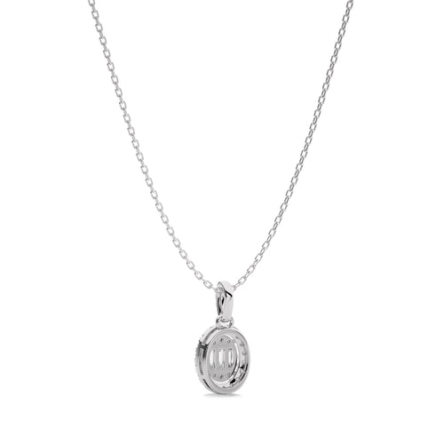 3/8 CT. Oval Shape Halo Round and Baguette Natural Diamond Pendant