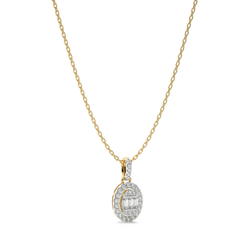 3/8 CT. Oval Shape Halo Round and Baguette Lab Created Diamond Pendant