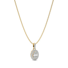 3/8 CT. Oval Shape Halo Round and Baguette Natural Diamond Pendant