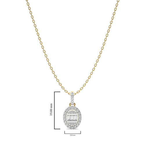 3/8 CT. Oval Shape Halo Round and Baguette Natural Diamond Pendant