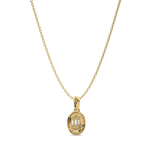3/8 CT. Oval Shape Halo Round and Baguette Natural Diamond Pendant