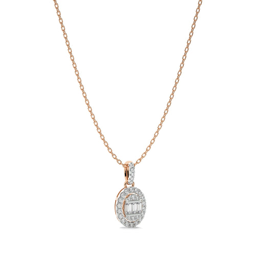 3/8 CT. Oval Shape Halo Round and Baguette Natural Diamond Pendant